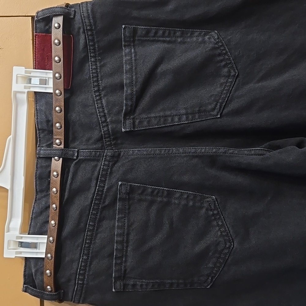 Zara Black Denim Bermunda Short With Brown Belt Size 4 - Picture 6 of 7